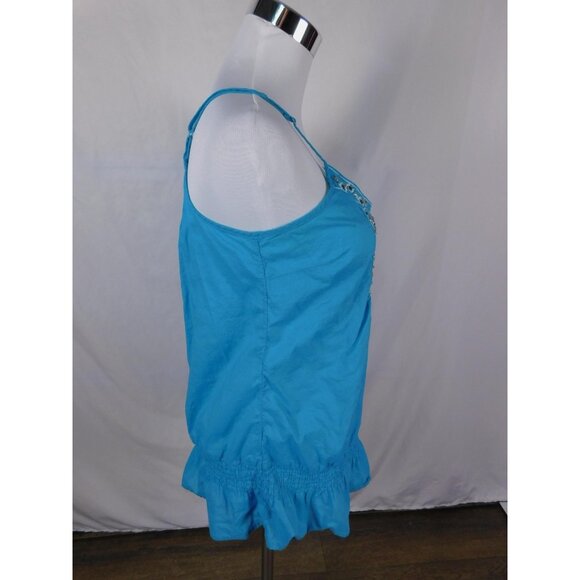 Apt 9 Turquoise Beaded Boho Tank M - Ruffle Hem Embellished - Excellent - Picture 7 of 11
